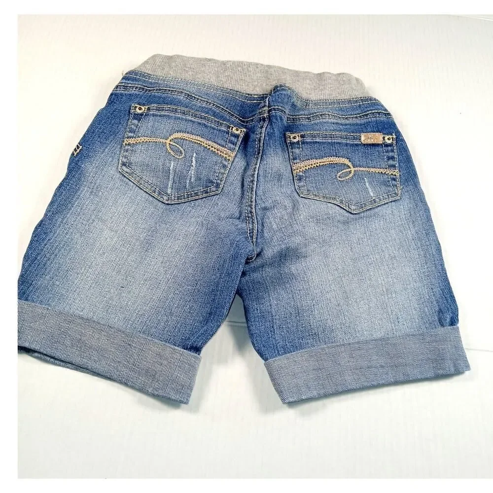 Justice Girls Blue Jean Cuffed Shorts w/Stretch yWaist - Size 12R
